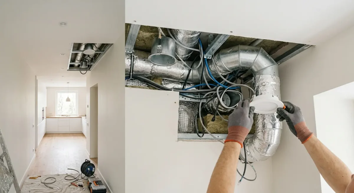 Apšvietimas ir ventiliacija dažnai susikerta lubose