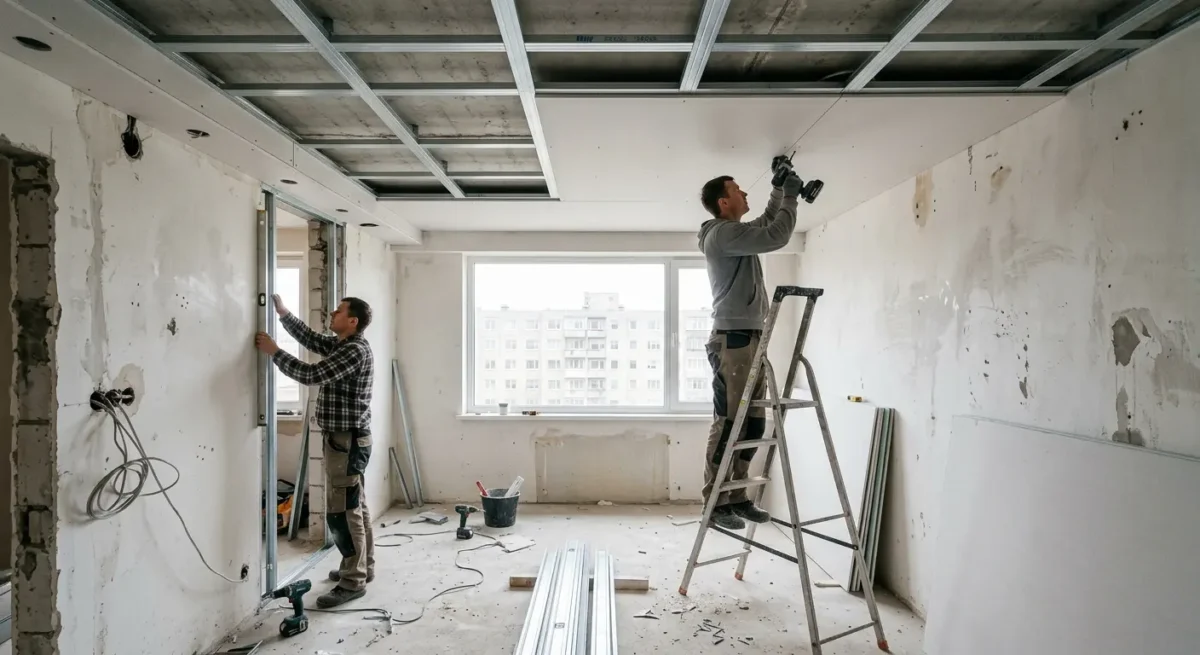 Kai montuojamos gipso lubos